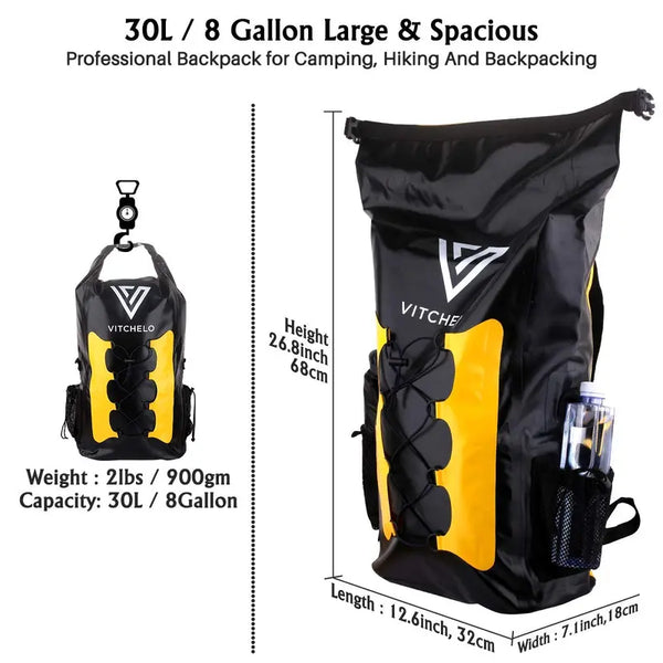 Large 30L Waterproof Roll Top Dry Bag Backpack
