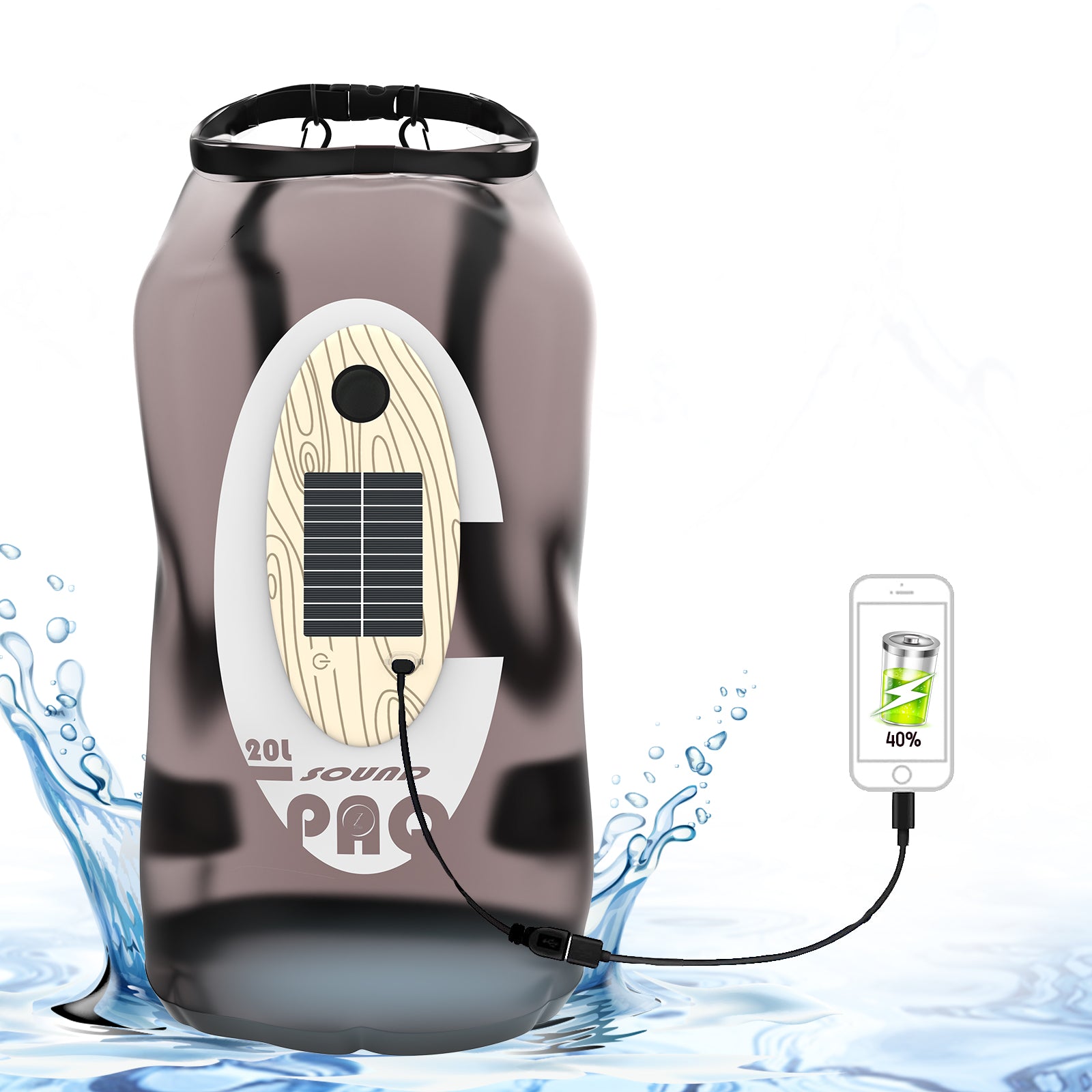 VITCHELO® Waterproof Solar Dry Bag with Solar LED Light & Bluetooth Speaker