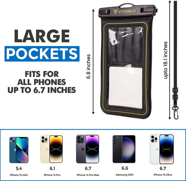 6.8" Waterproof Floating Phone Pouch With Lanyard (Pack Of 2)