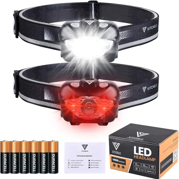 Upgraded V800 Headlamp LED Flashlight Hybrid Power (Pack Of 2 / Black)