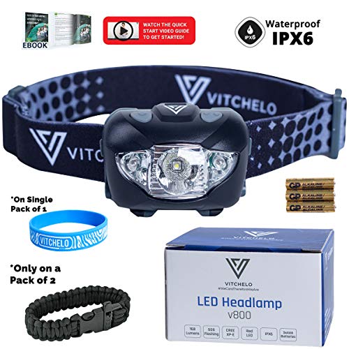 VITCHELO® - V800 Headlamp with White and Red LED Lights