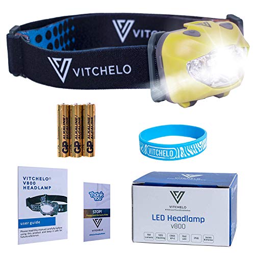 VITCHELO® V800 Headlamp with CREE White & Red LED Lights